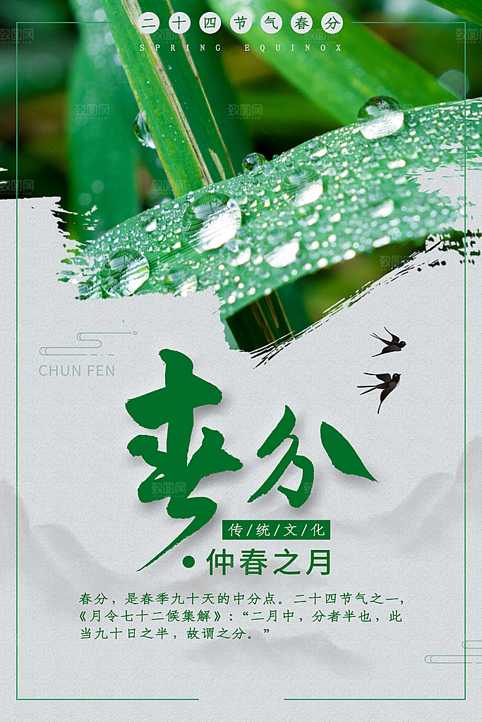 春分节气简约大气海报