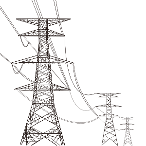 手绘黑色电线杆电缆高压电线塔