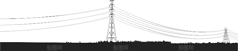 手绘黑色电线杆电缆高压电线塔电子设备