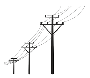 手绘黑色电线杆电缆高压电线塔电子设备