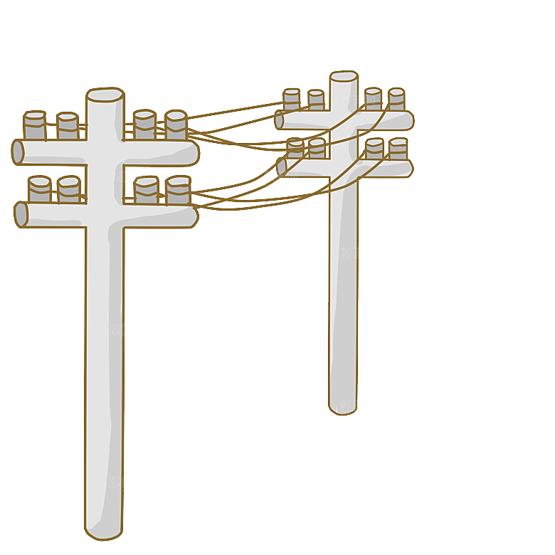 手绘黑色电线杆电缆高压电线塔电子设备装饰