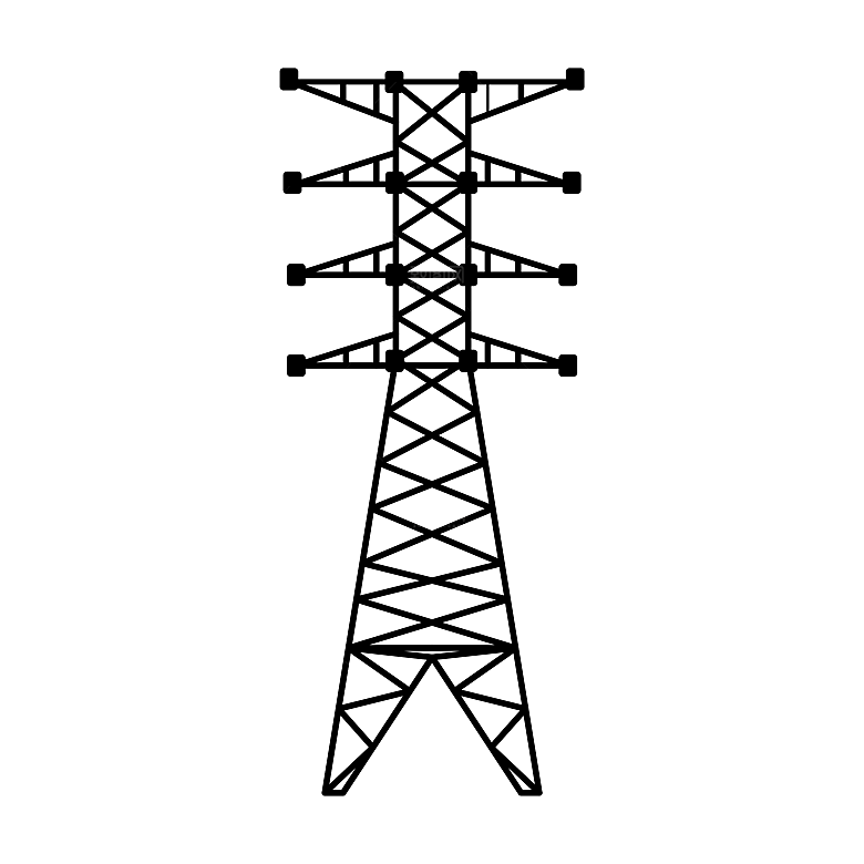 手绘黑色电线杆电缆高压电线塔电子设备