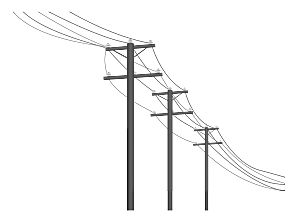 手绘黑色电线杆电缆高压电线塔电子设备