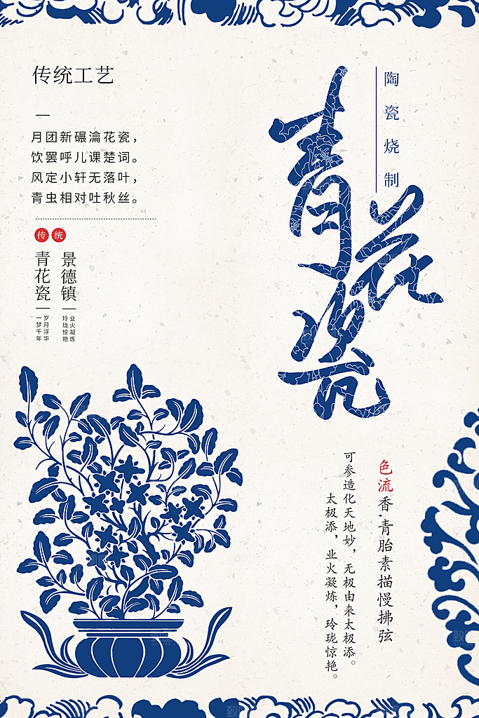 陶瓷烧制青花瓷海报