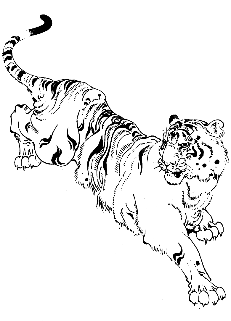 卡通水墨工笔画白描虎头老虎猛虎动物PNG