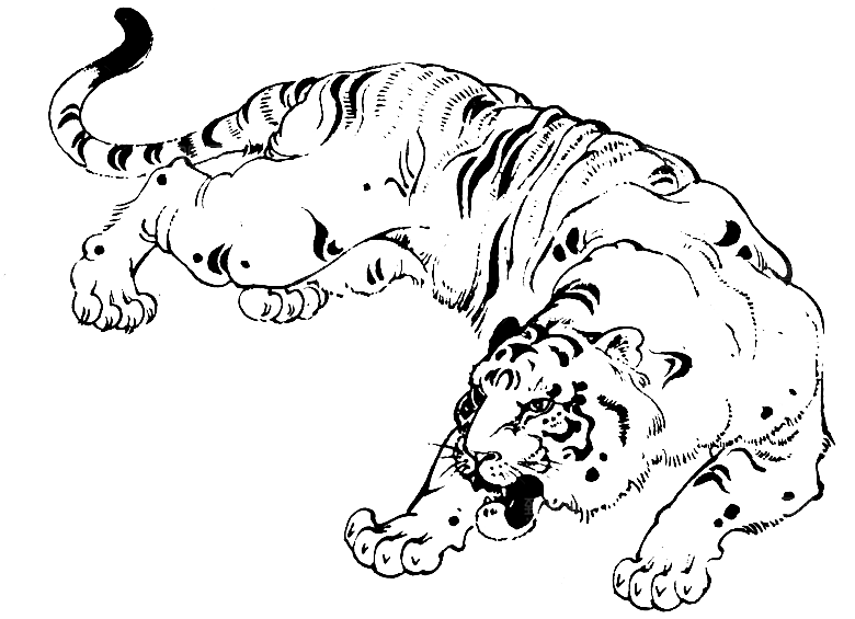 卡通水墨工笔画白描虎头老虎猛虎动物素材
