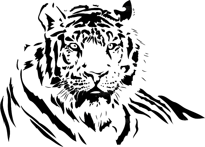 卡通水墨工笔画白描虎头老虎猛虎动物素材