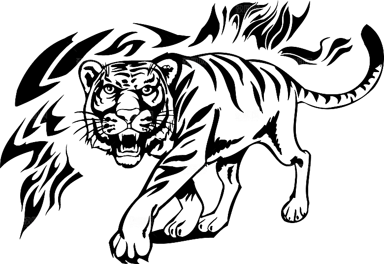 卡通水墨工笔画白描虎头老虎猛虎动物素材