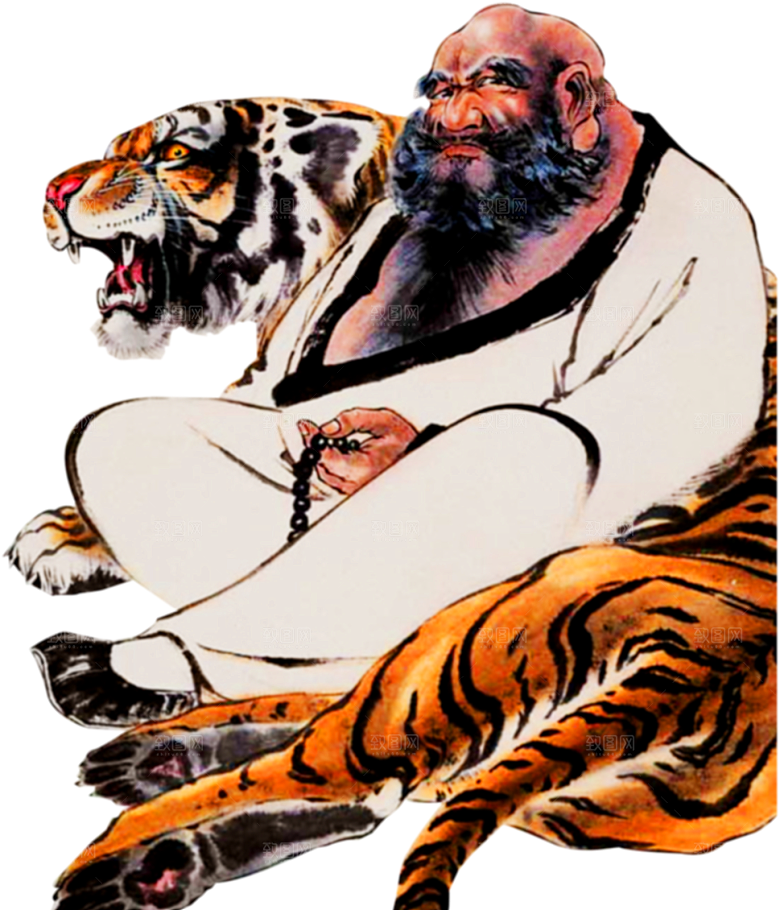 卡通水墨工笔画白描虎头老虎猛虎动物素材