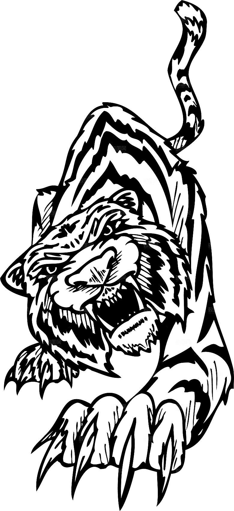 卡通水墨工笔画白描虎头老虎猛虎动物素材