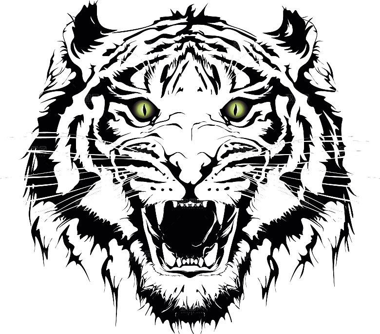 卡通水墨工笔画白描虎头老虎猛虎动物
