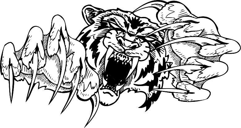 卡通水墨工笔画白描虎头老虎猛虎动物PNG