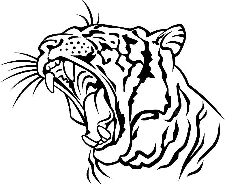 卡通水墨工笔画白描虎头老虎猛虎动物PNG
