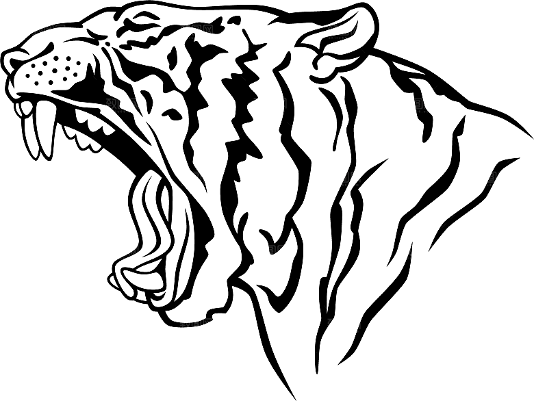卡通水墨工笔画白描虎头老虎猛虎动物PNG