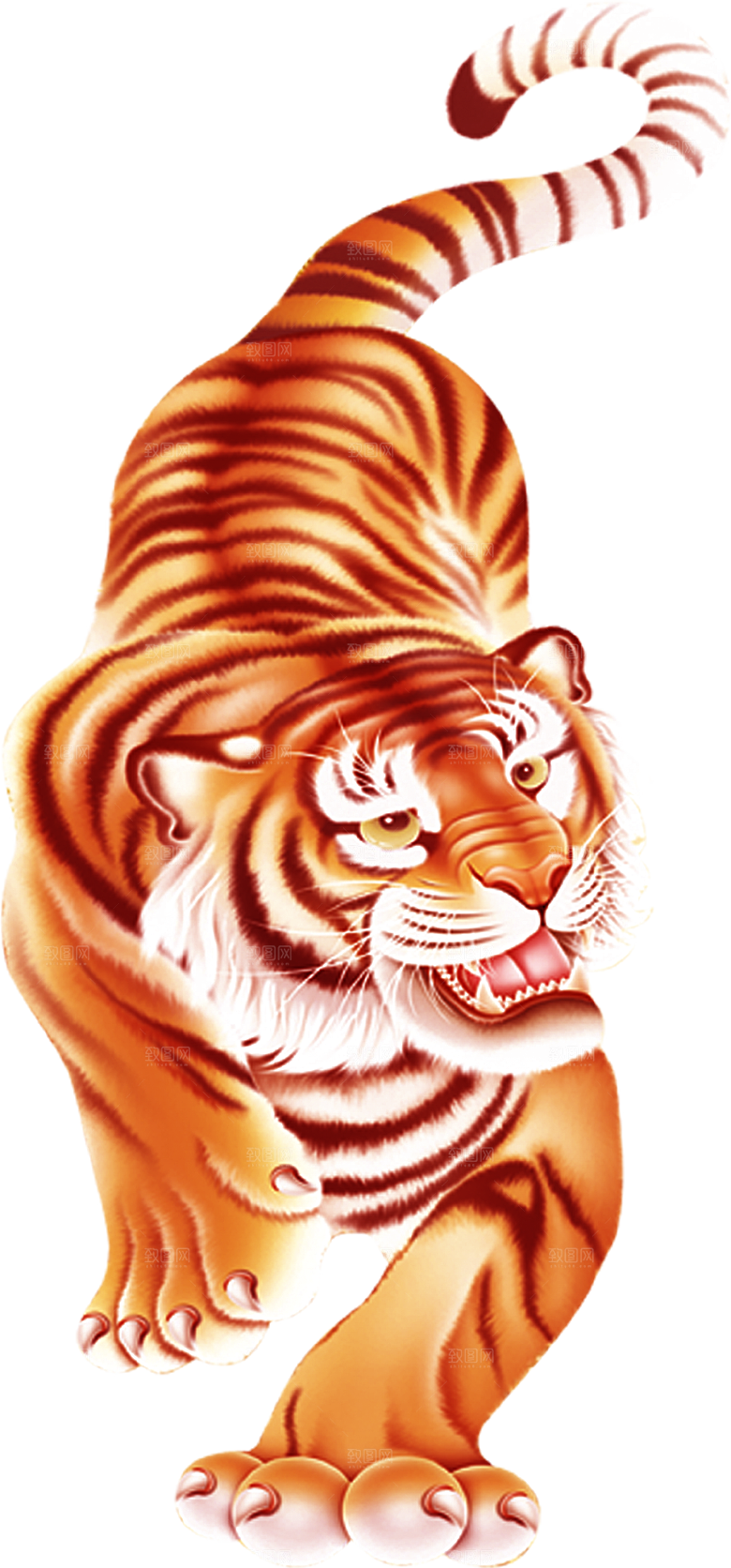 卡通水墨工笔画白描虎头老虎猛虎动物素材