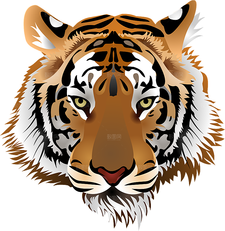 卡通水墨工笔画白描虎头老虎猛虎动物PNG