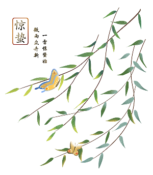 春天绿色春季水墨柳树柳枝柳条柳叶素材