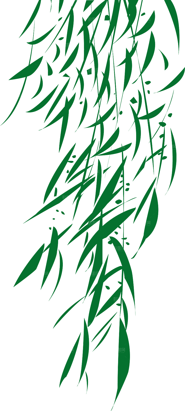 春天绿色春季水墨柳树柳枝柳条柳叶素材