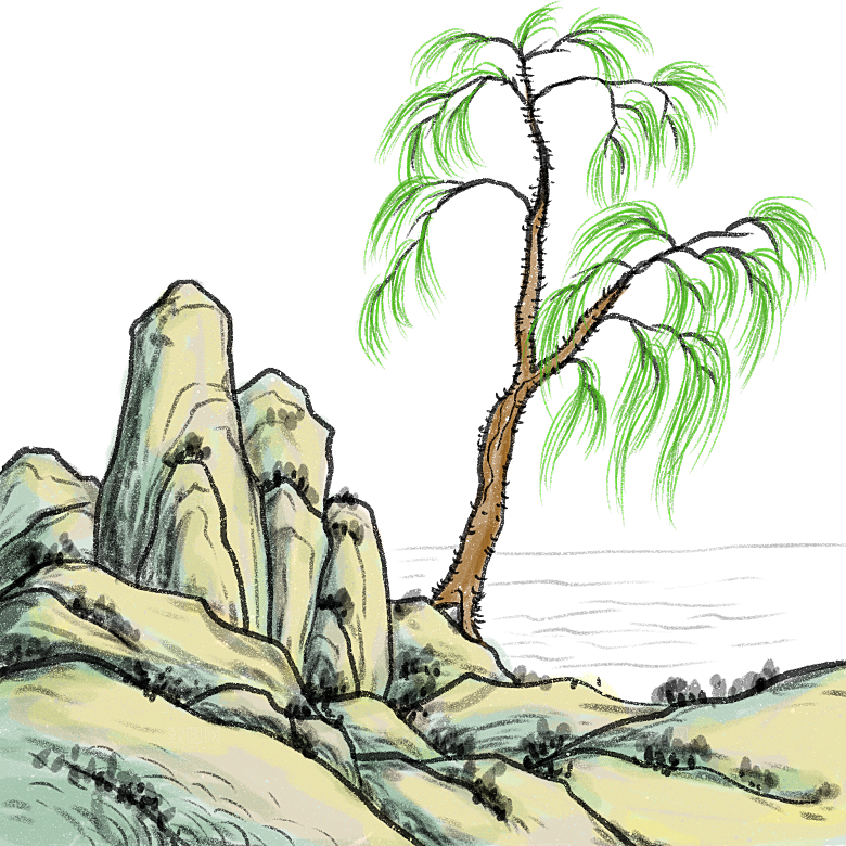 春天绿色春季水墨柳树柳枝柳条柳叶海报插画