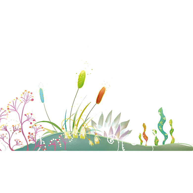 浪漫唯美手绘芦苇香蒲草丛植物PNG元素