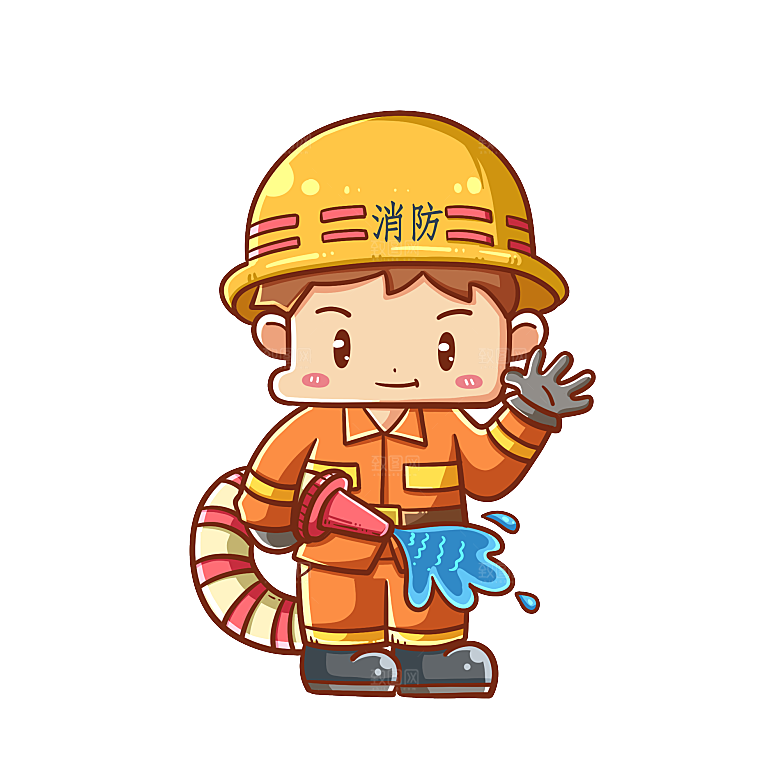 卡通消防人员车辆灭火器消防器材防火安全图