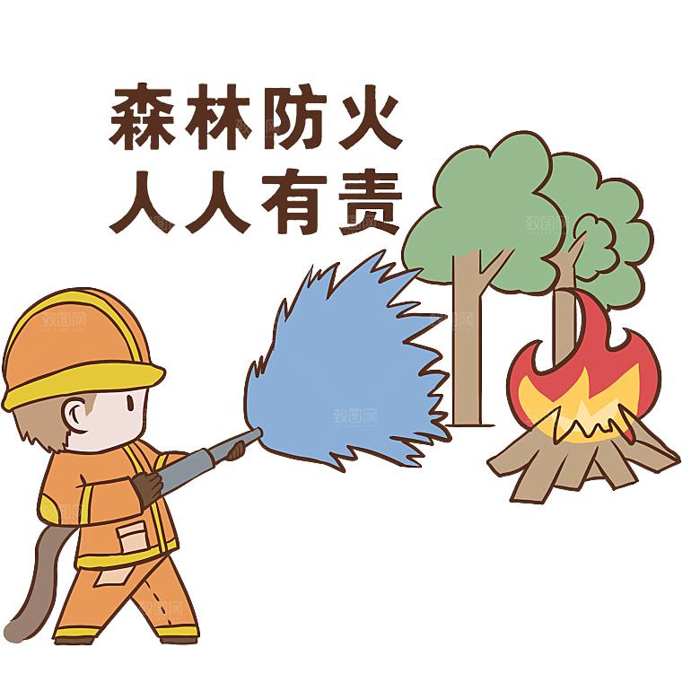 卡通消防人员车辆灭火器消防器材防火安全