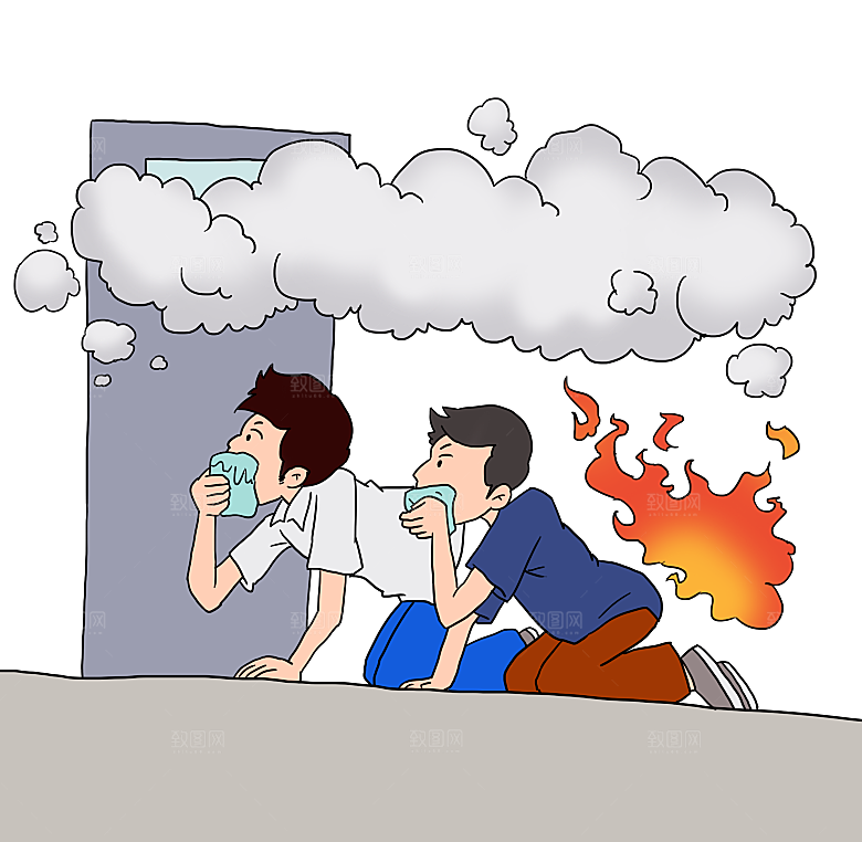 卡通消防人员车辆灭火器消防器材防火安全