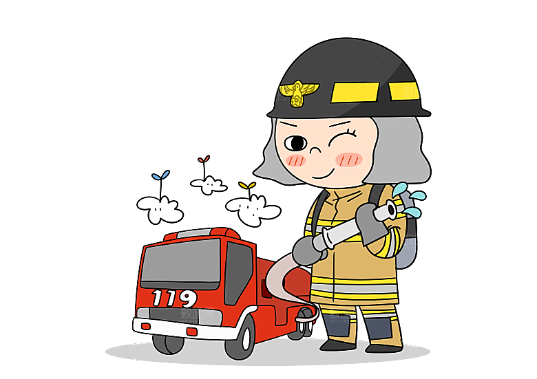 卡通消防人员车辆灭火器消防器材防火安全图