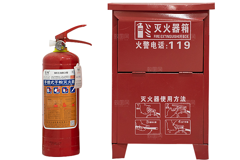 卡通消防人员车辆灭火器消防器材防火安全图