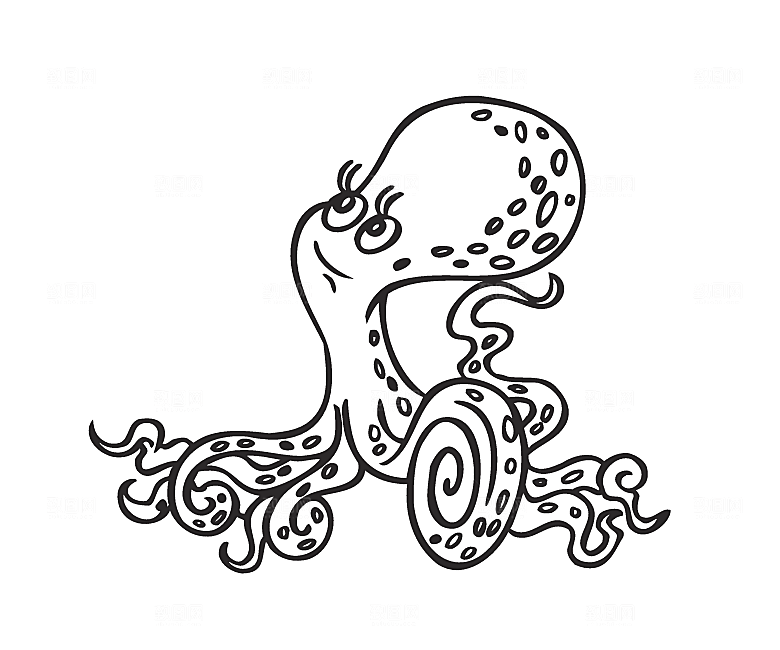 矢量手绘海鲜章鱼乌贼素材