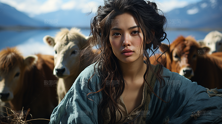 山水间的青衣美女