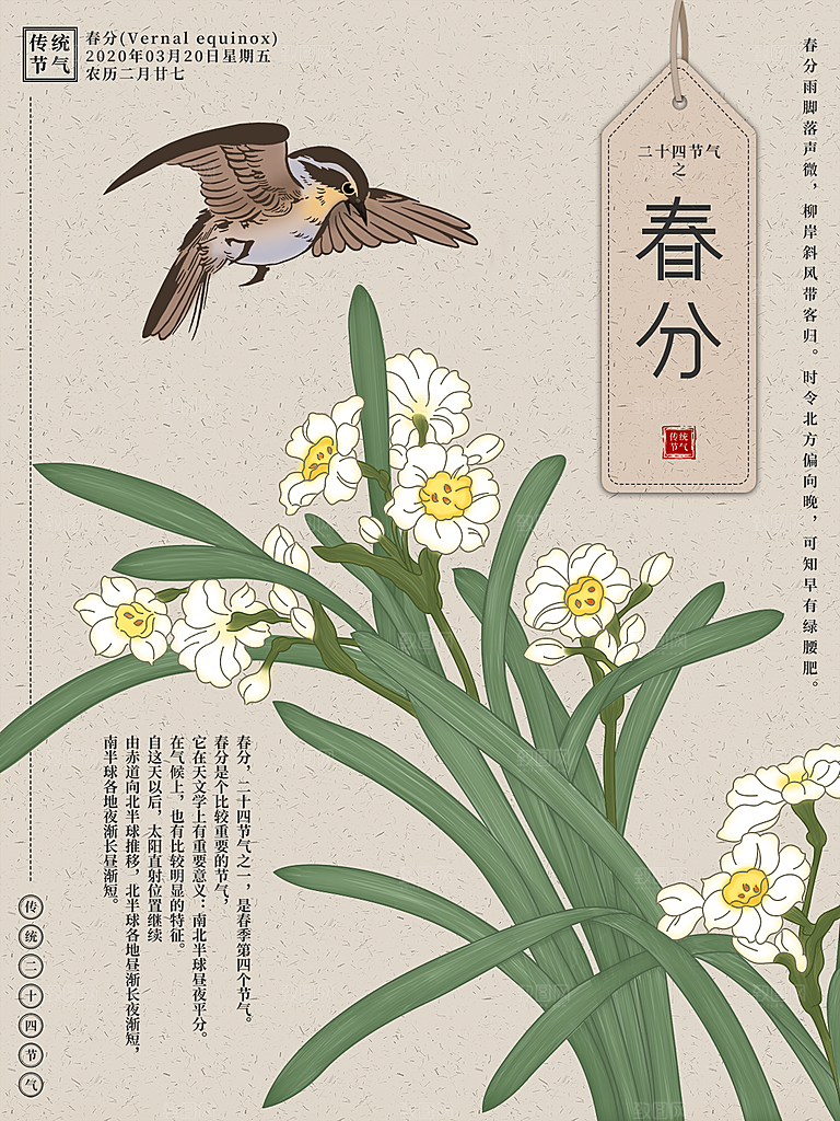 春分节气简约大气海报