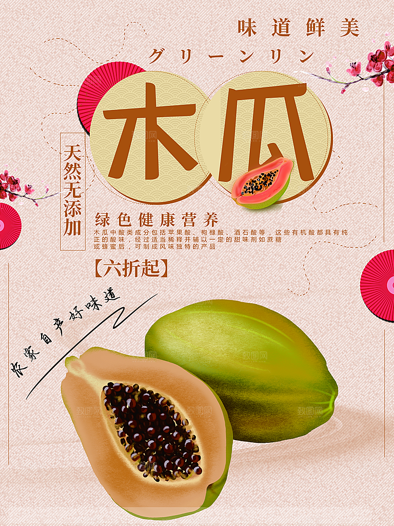新鲜水果木瓜海报