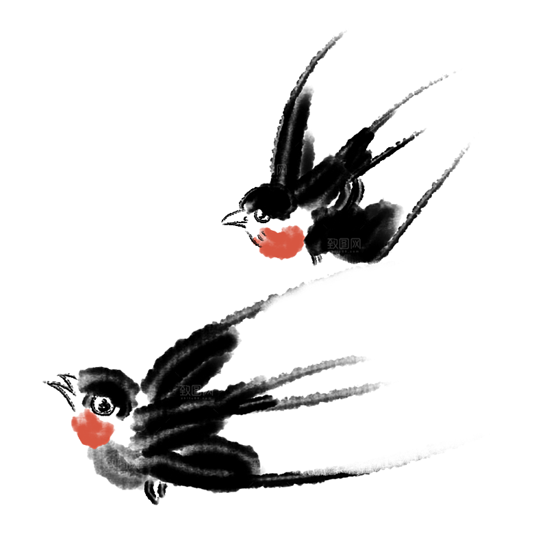 卡通手绘小春天燕子水墨燕子小鸟psd