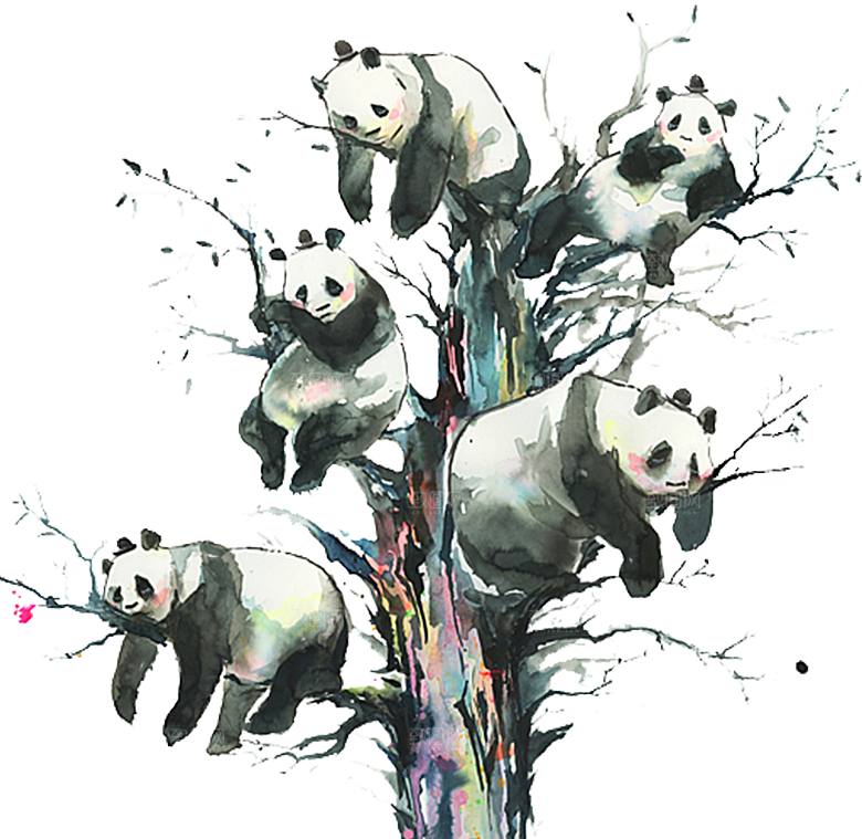 卡通国宝大熊猫水墨国潮熊猫动物PNG