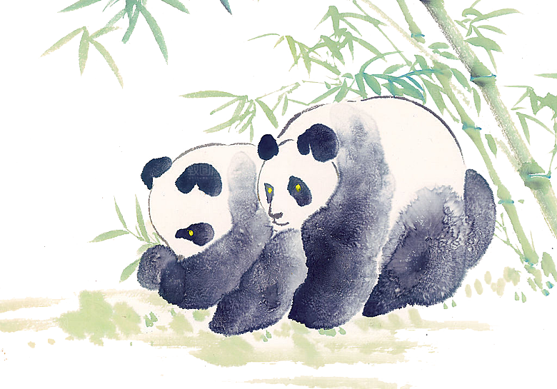 卡通国宝大熊猫水墨国潮熊猫动物PNG