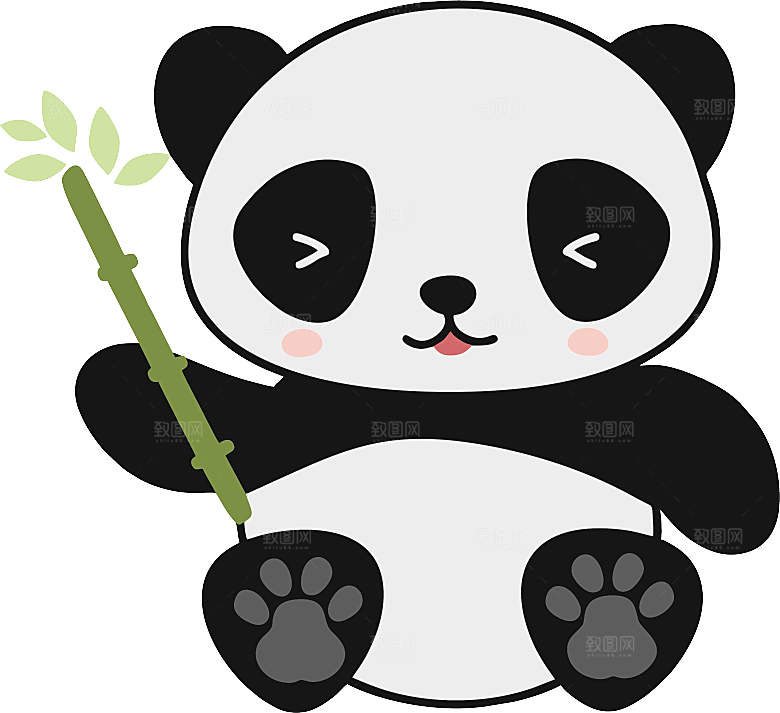 卡通国宝大熊猫水墨国潮熊猫动物PNG素材