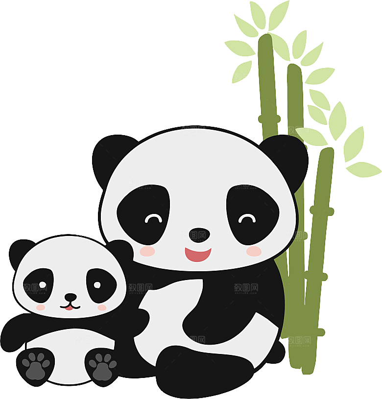 卡通国宝大熊猫水墨国潮熊猫动物PNG素材