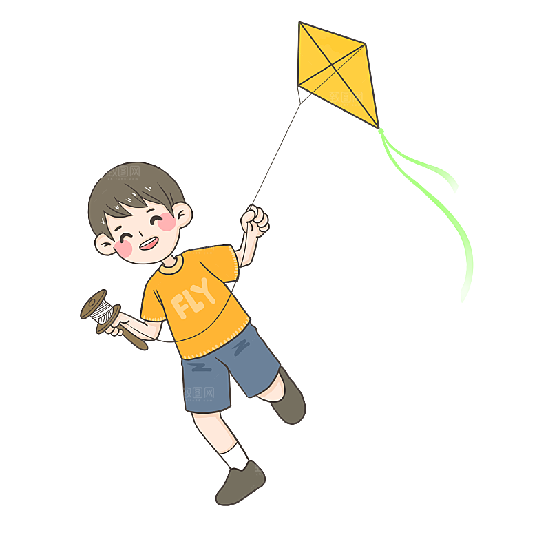 卡通人物儿童放风筝纸鸢春天踏青psd素材