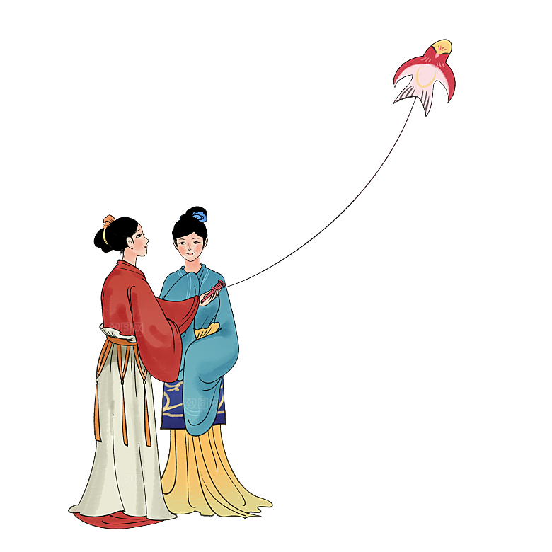 卡通人物儿童放风筝纸鸢春天踏青psd素材