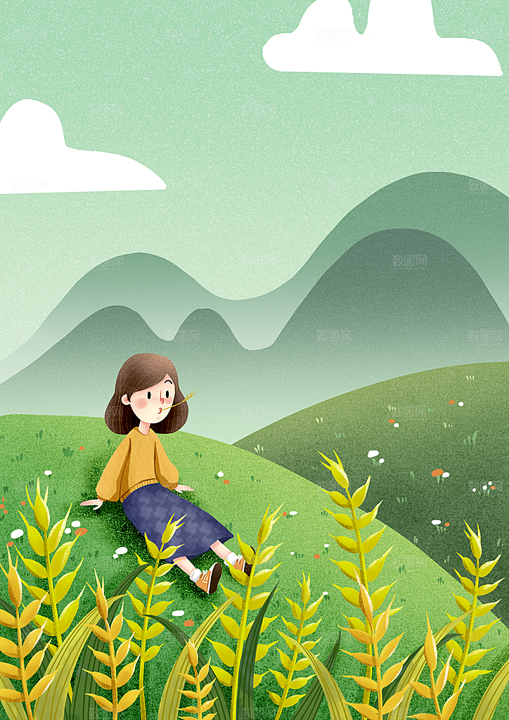 秋天落叶卡通秋季插画风景