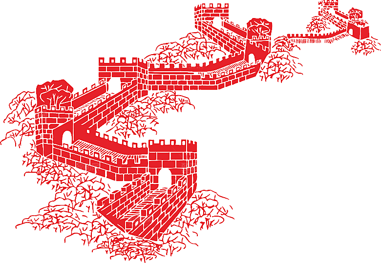 卡通线描万里长城山海嘉峪关剪影PNG