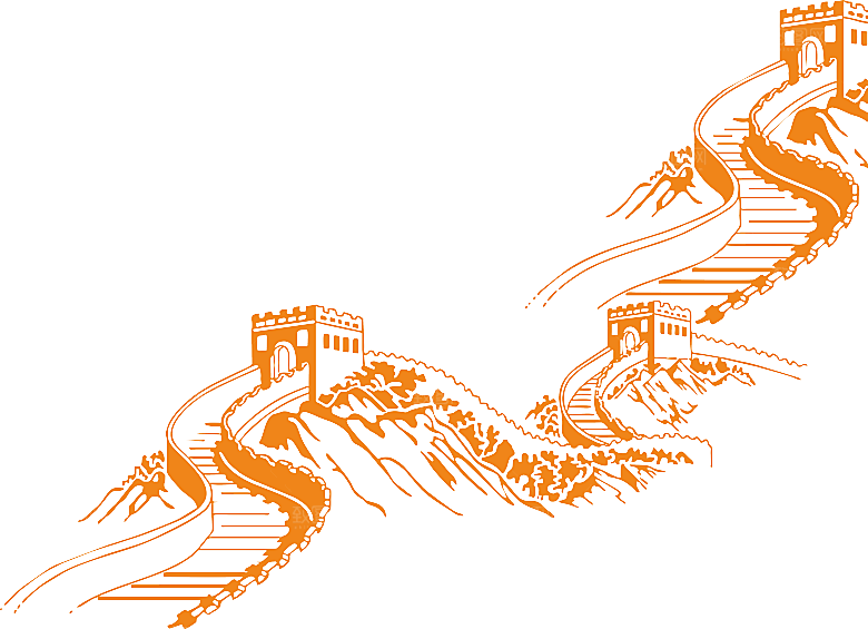 卡通线描万里长城山海嘉峪关剪影PNG