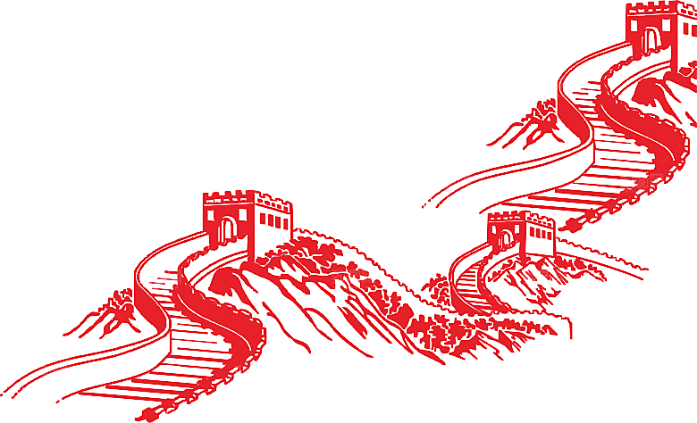 卡通线描万里长城山海嘉峪关剪影PNG