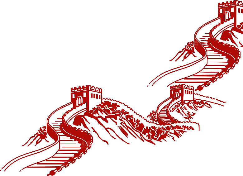 卡通线描万里长城山海嘉峪关剪影PNG
