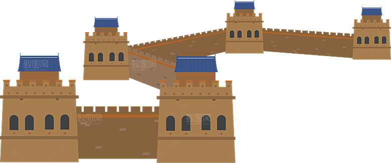 卡通线描万里长城山海嘉峪关剪影PNG