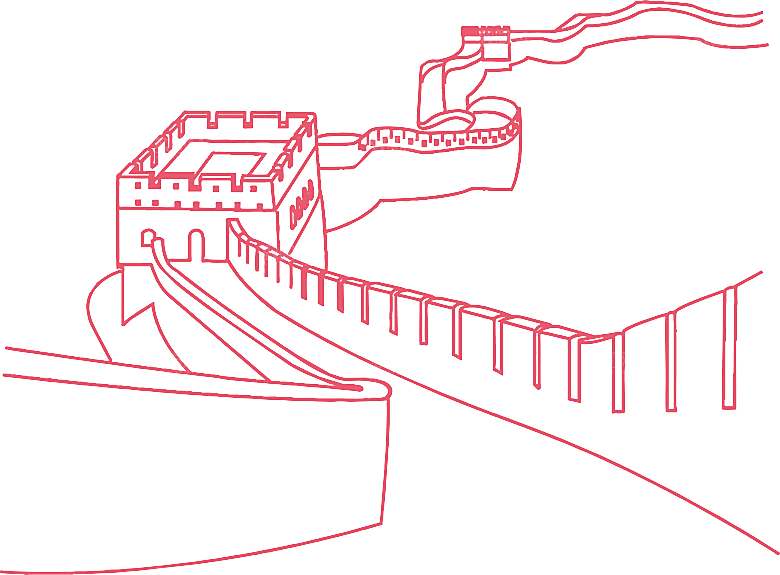 卡通线描万里长城山海嘉峪关剪影PNG素材