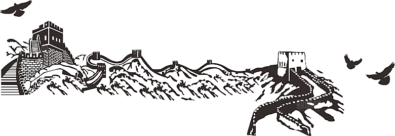 卡通线描万里长城山海嘉峪关剪影PNG素材