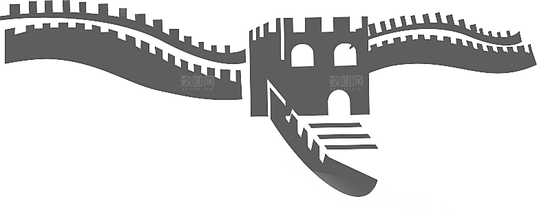 卡通线描万里长城山海嘉峪关剪影PNG素材