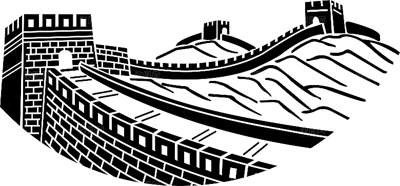 卡通线描万里长城山海嘉峪关剪影PNG